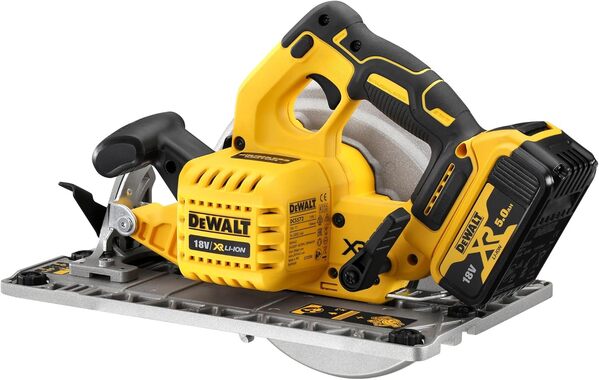 DEWALT - Scie circulaire sans fil XR 18V - avec dispositif de frein électronique - compatible rail de guidage - DCS572NT-XJ [Classe énergétique A+]