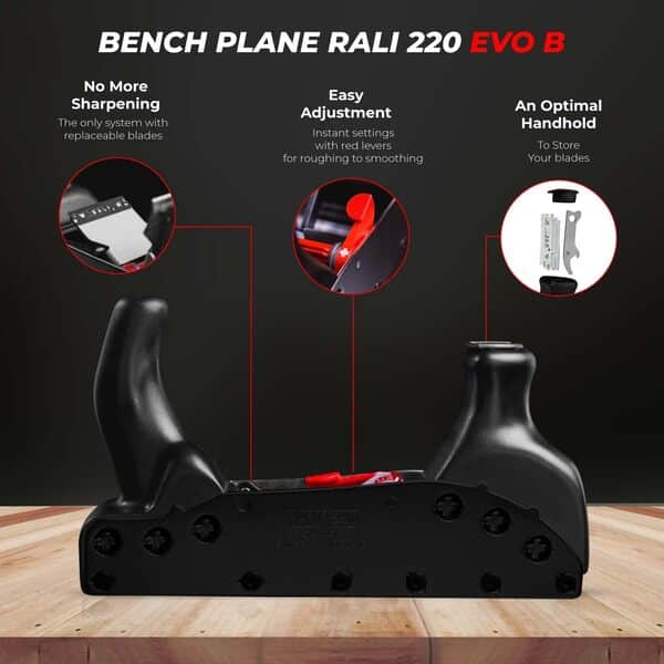 RALI 220 EVO B: Rabot à main Sans Affutage pour le travail du bois avec 2 Réglages rapides: Profondeur de coupe et contrefer | Rabot professionnel de Menuisier Toujours Opérationnel !