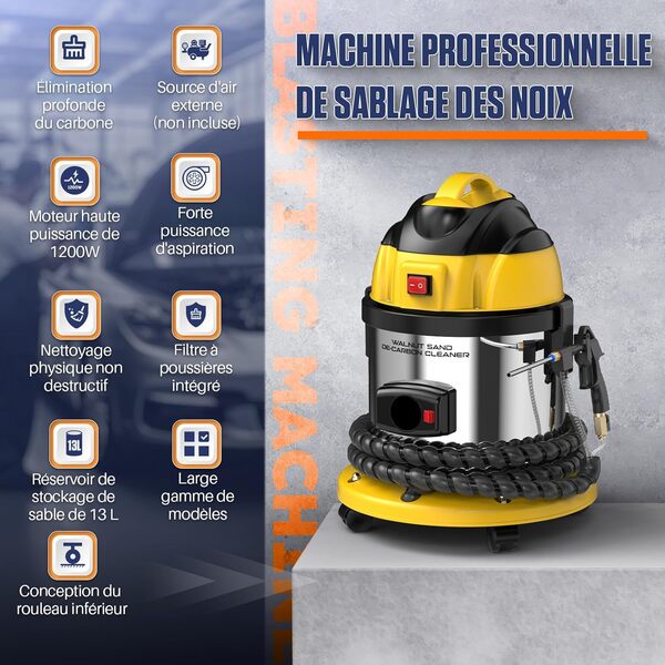 KAISAL Sableuse, 220V Sableuse à noix Machine à Nettoyer les Soupapes d'admission du Moteur Automobile avec Cabine Sablage 13 L, Dissolvant de Carbone pour Moteur Sans Dommage