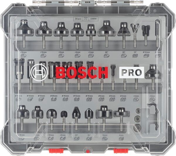 Bosch Accessories Fraisage Mixtes pour Bois pour Défonceuse avec 6mm Tige, Lot de 30 Multicolore