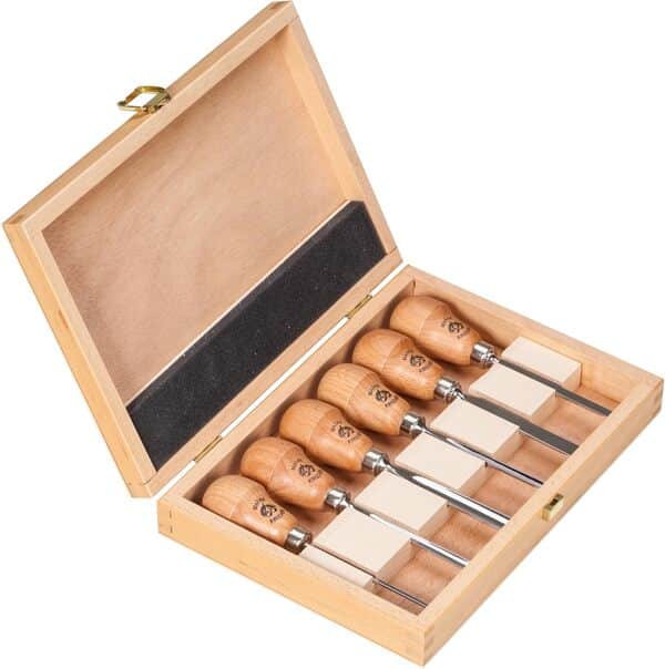 Kirschen Jeu de 6 outils de sculpteur, coffret en bois
