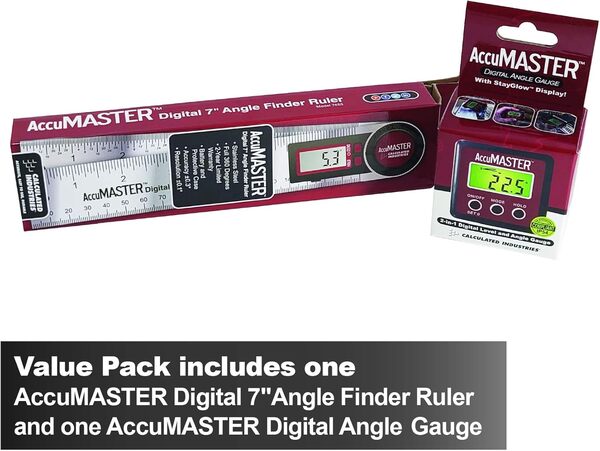 Calculated Industries 7489 AccuMASTER Value Pack – Jauge d'angle numérique 2 en 1 plus la règle numérique de 17,8 cm | Outils de précision pour charpentiers, menuisiers, fabricants | 2 pièces