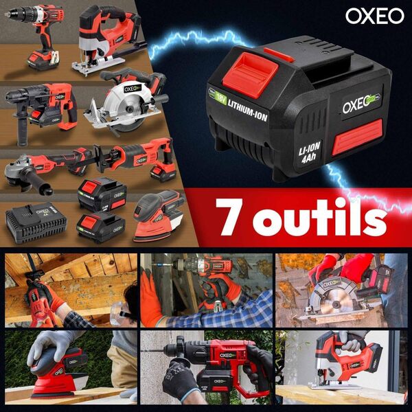 Pack complet Bricolage Easy Full : Perceuse/Perfo/Meuleuse/Scie sauteuse/circulaire/sabre/ponceuse/batteries 4Ah/2Ah