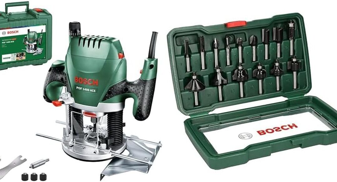 Test de la défonceuse Bosch POF 1400 ACE avec accessoires et coffret de fraises