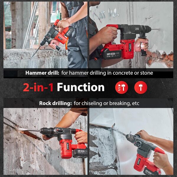 Avhrit Marteau Perforateur Sans Fil : 4,2J, 1000W Perforateur Burineur Électrique avec 2 * 5.0AH Batteries, Moteur Brushless, SDS Plus, Perceuse a Percussion pour les Professionnels et les Bricoleurs