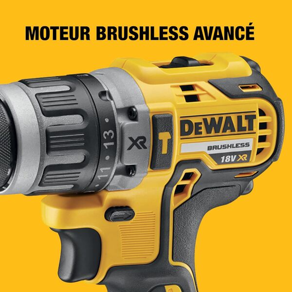 DEWALT Perceuse-visseuse à percussion avec moteur Brushless XR, inclut 2 batteries lithium 18V 2,0Ah, un chargeur multivoltage et une mallette TSTAK, DCD796D2-QW