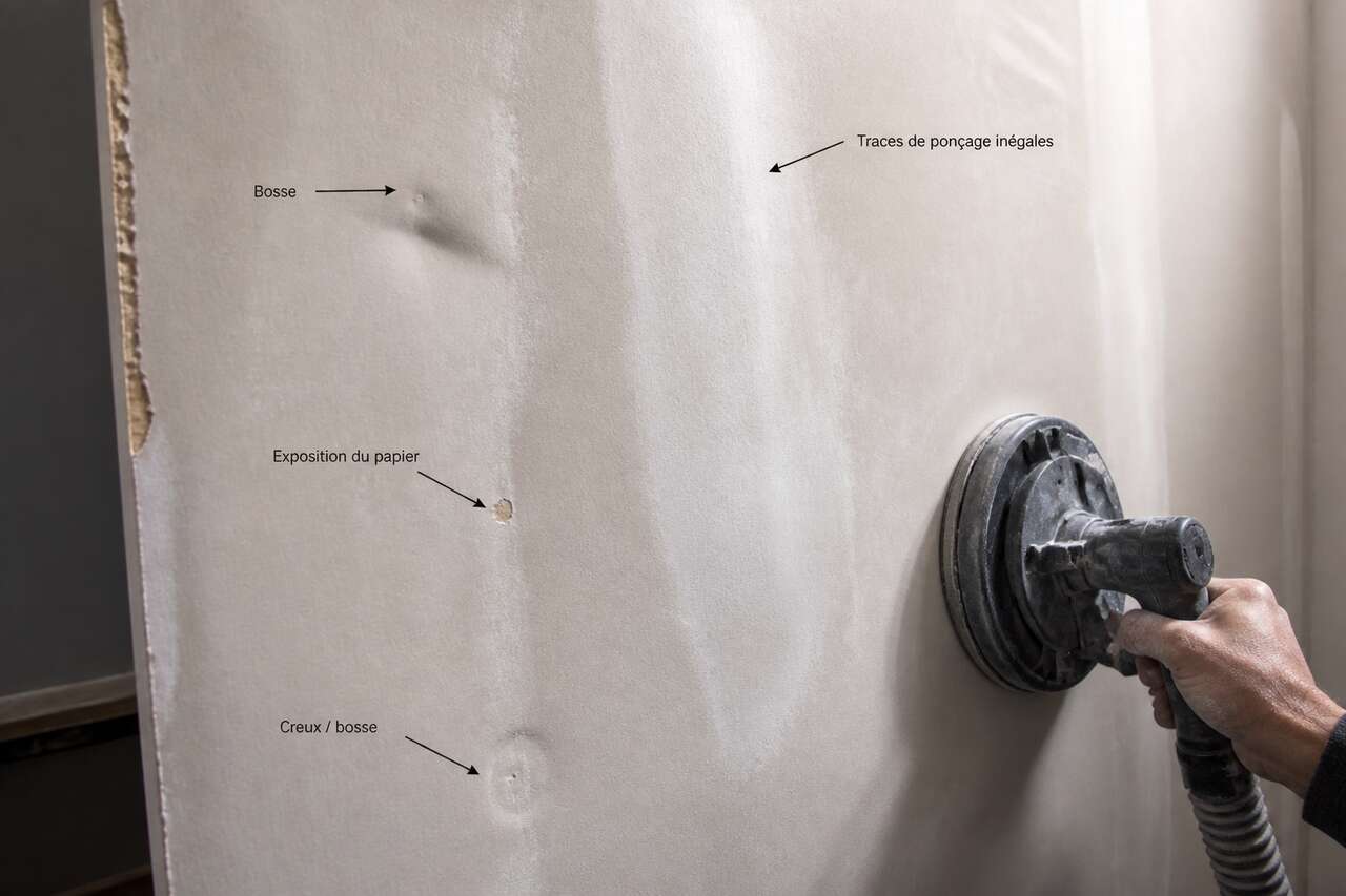 Reconnaître le défaut: bande visible, creux, bosse ou papier à nu Reconnaître le défaut: bande visible, creux, bosse ou papier à nu